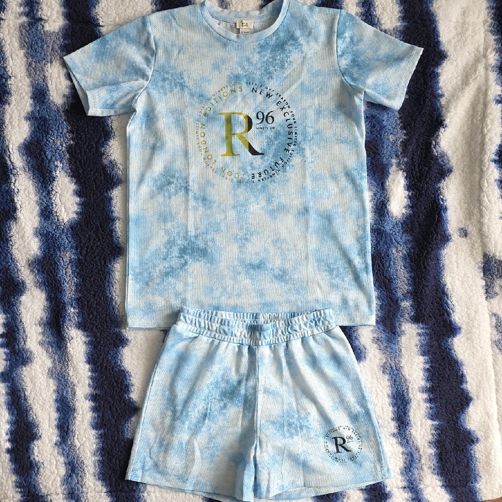 River Island Sky Blue Kids T-Shirt And Shorts Set